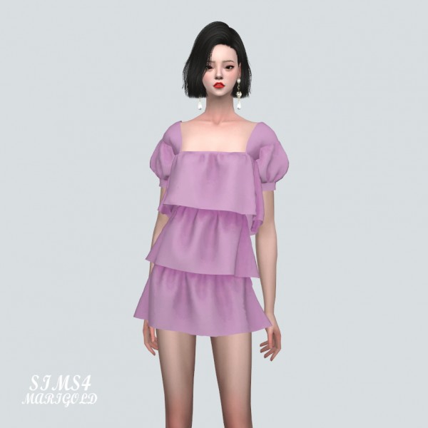  SIMS4 Marigold: Puff Sleeves 3 Tiered Mini Dress