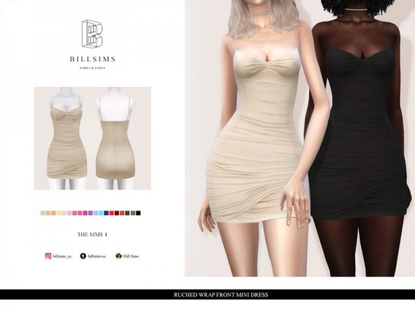  The Sims Resource: Ruched Wrap Front Mini Dress by Bill Sims