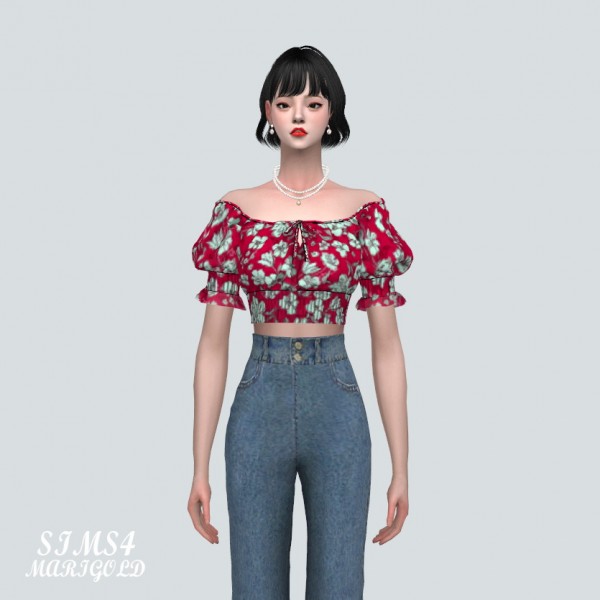  SIMS4 Marigold: A Summer Flower Blouse Off Shoulder V