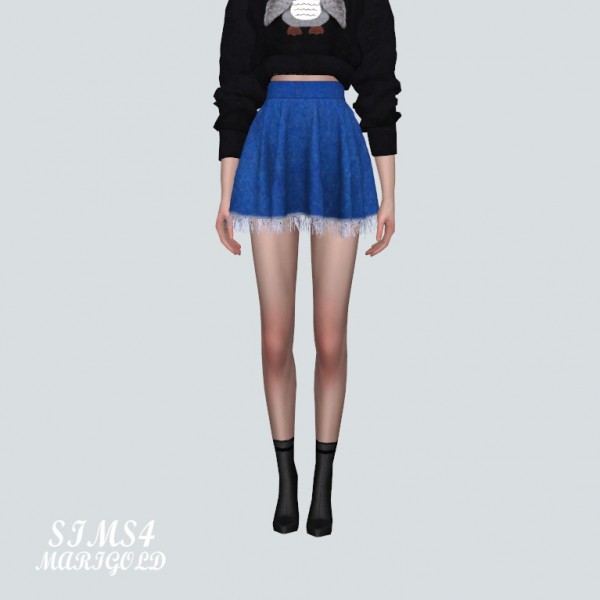  SIMS4 Marigold: Denim Fringe Flare Mini Skirt