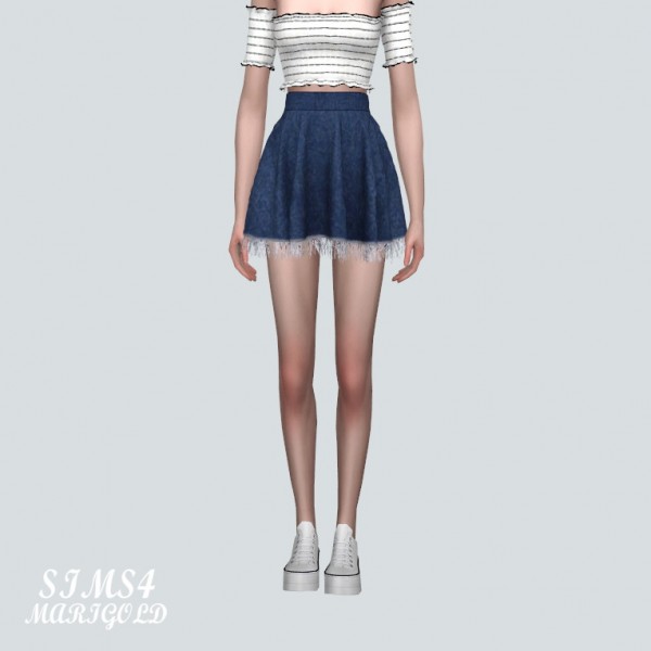  SIMS4 Marigold: Denim Fringe Flare Mini Skirt