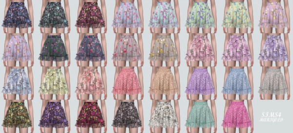  SIMS4 Marigold: Flower Frill Chiffon Mini Skirt