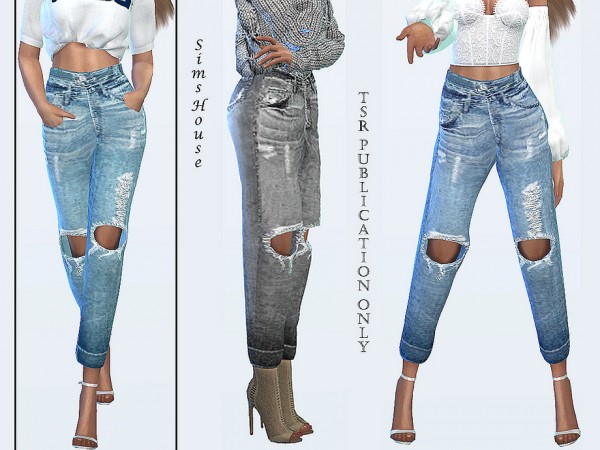 The Sims Resource: Womens wide ripped jeans by Sims House