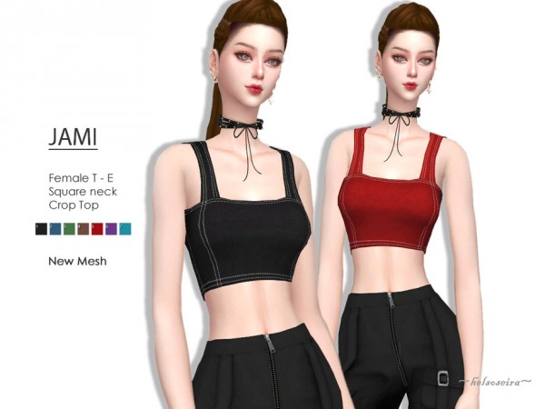  The Sims Resource: JAMI   Square Neck Crop Top by Helsoseira