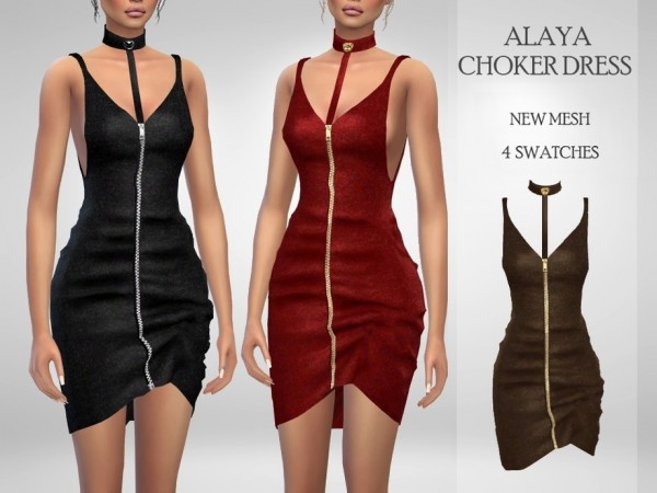  The Sims Resource: Alaya Choker Dress by Puresim