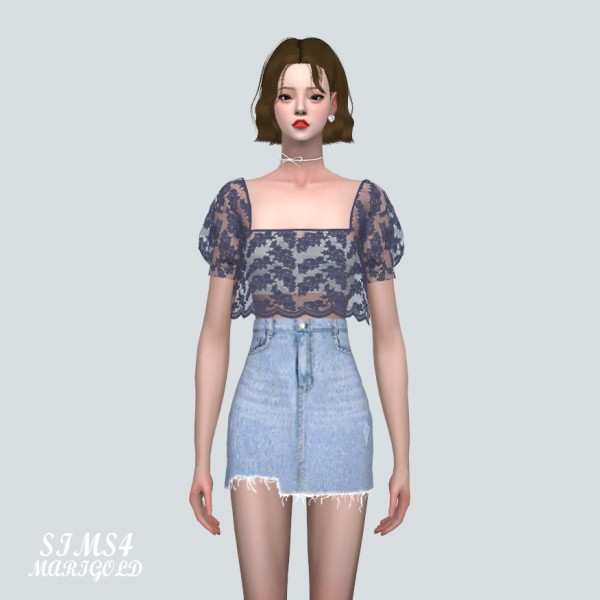  SIMS4 Marigold: See through Lace Crop Blouse