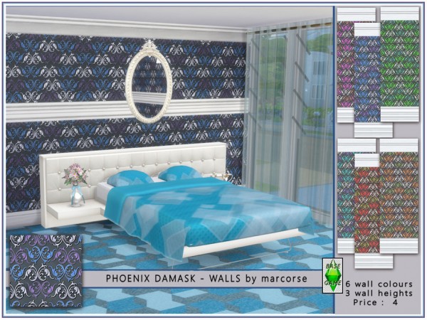  The Sims Resource: Phoenix Damask   Walls by marcorse