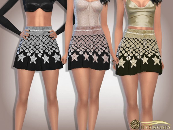  The Sims Resource: Star Sequin Flare Mini Skirt by Harmonia