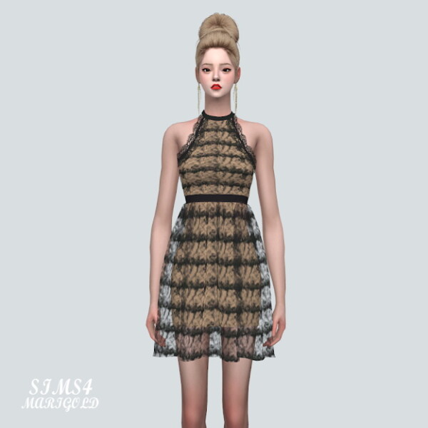 SIMS4 Marigold: Lace Halterneck Mini Dress