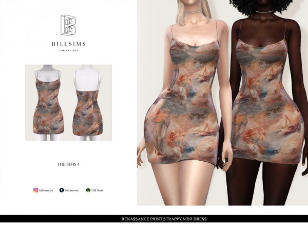  The Sims Resource: Renaissance Print Strappy Mini Dress by Bill Sims