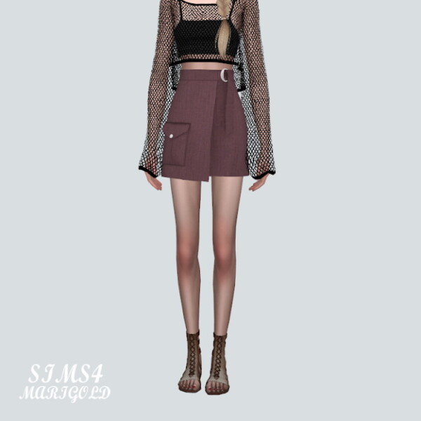 SIMS4 Marigold: Pocket Wrap Skirt With Belt