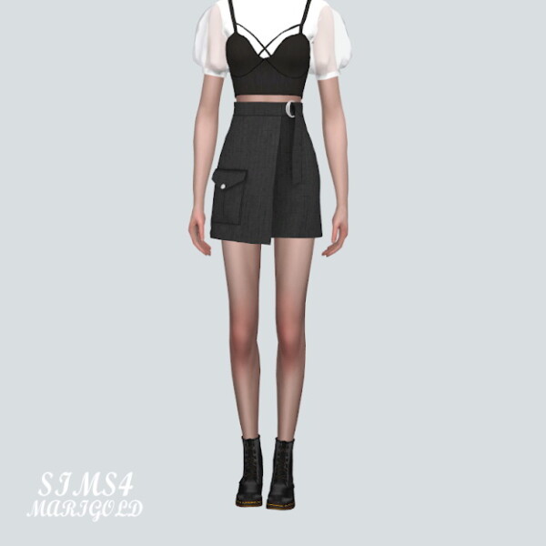 SIMS4 Marigold: Pocket Wrap Skirt With Belt