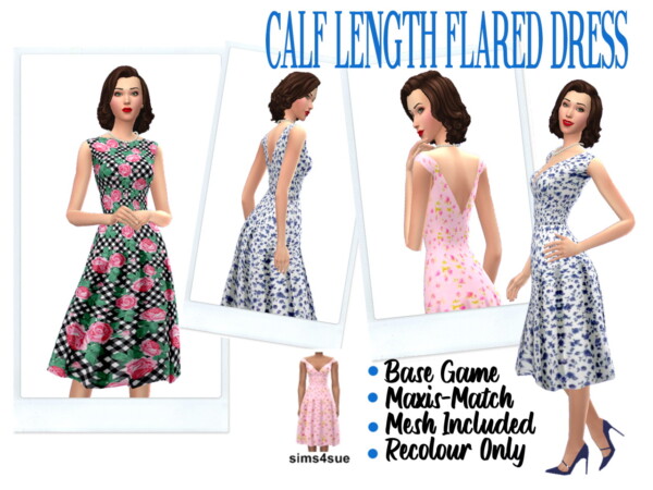 Sims 4 Sue: Calf Length Flared Dress