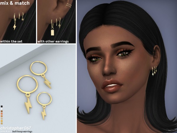  The Sims Resource: Bolt Hoop Earrings by Christopher067