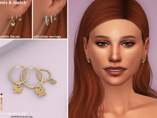 The Sims Resource: Butterfly Hoop Earrings by Christopher067