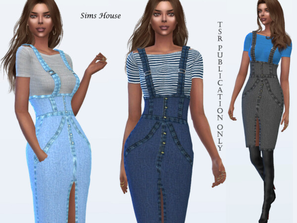 The Sims Resource: Denim dress with a slit and a t shirt by Sims House