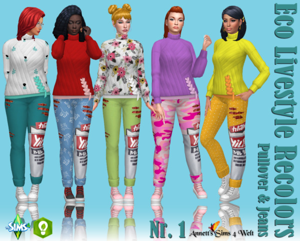 Annett`s Sims 4 Welt: Eco Lifestyle Recolors Pullover and Jeans Nr. 1