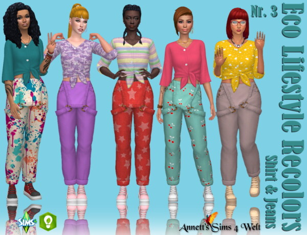 Annett`s Sims 4 Welt: Eco Lifestyle Recolors Shirt and Jeans Nr. 3