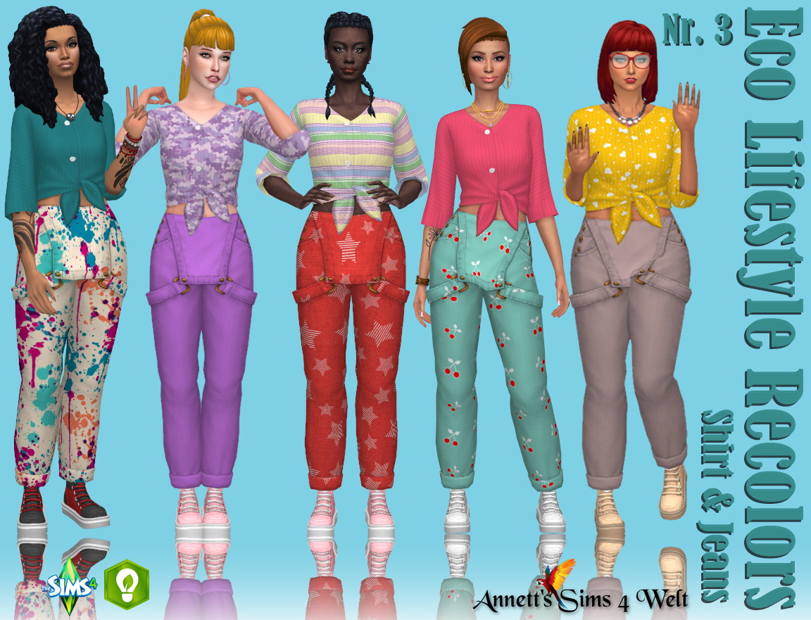 Annett`s Sims 4 Welt Eco Lifestyle Recolors Shirt And Jeans Nr 3 • Sims 4 Downloads 0529