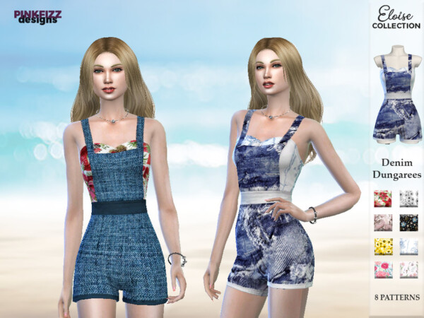 The Sims Resource: Eloise Denim Dungarees by Pinkfizzzzz