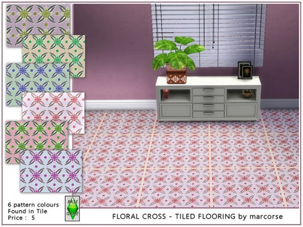 The Sims Resource: Floral Cross   Tiled Flooring by marcorse