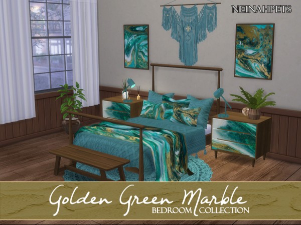  The Sims Resource: Golden Green Marble Bedroom by neinahpets