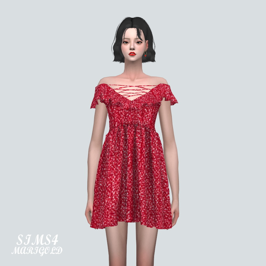 Sims4 Marigold Off Shoulder Frill Mini Dress • Sims 4 Downloads