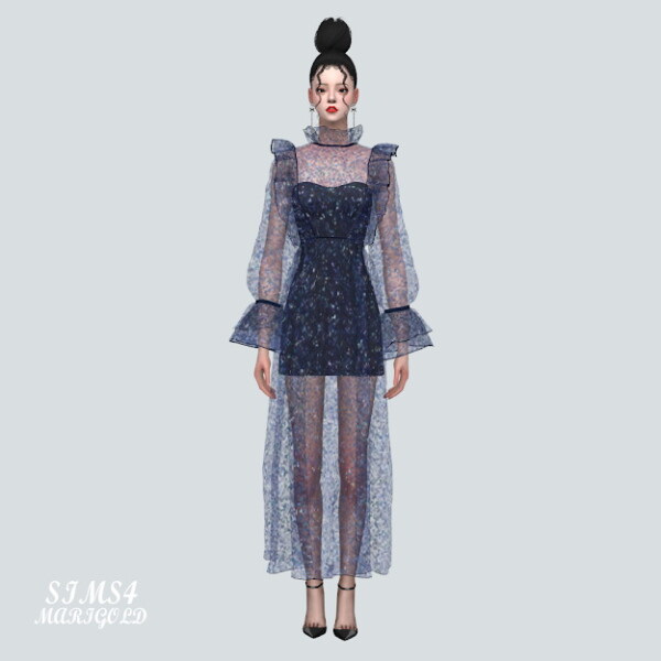 Glitter See Through Long Dress from SIMS4 Marigold