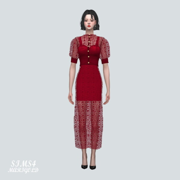SIMS4 Marigold: S Lace Cardigan Long Dress