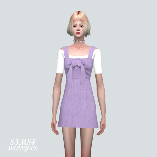 SIMS4 Marigold: Summer Ribbon Sleeveless Dress With T
