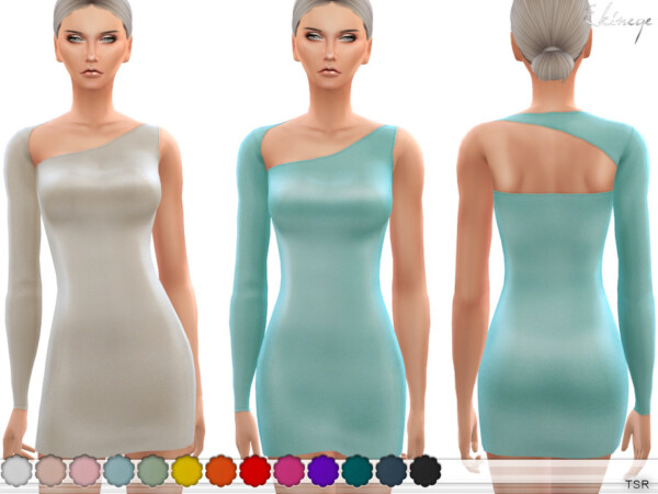 The Sims Resource: Asymmetrical Neck Bodycon Dress by ekinege