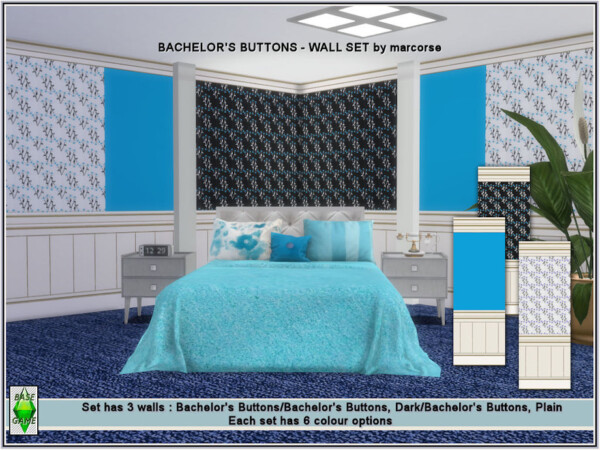 The Sims Resource: Bachelors Buttons Wall Set by marcorse