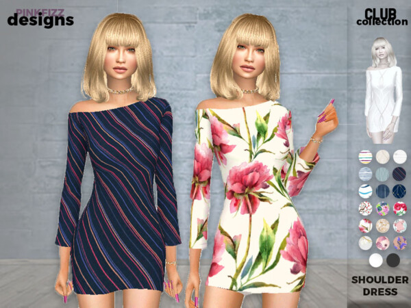 The Sims Resource: Club Shoulder Dress by Pinkfizzzzz