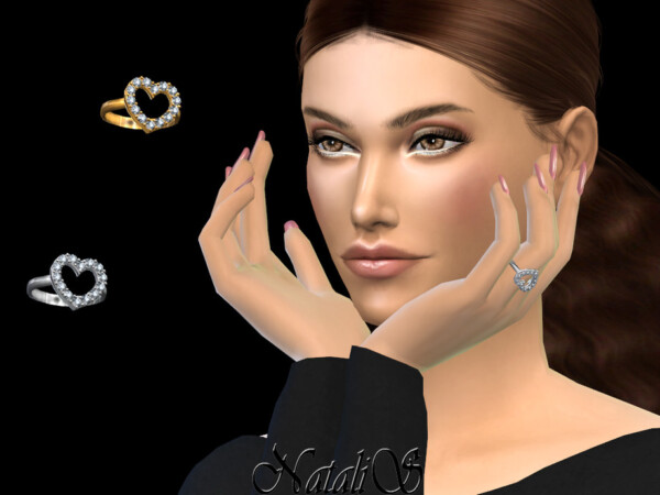 The Sims Resource: Crystal open heart stud ring by NataliS