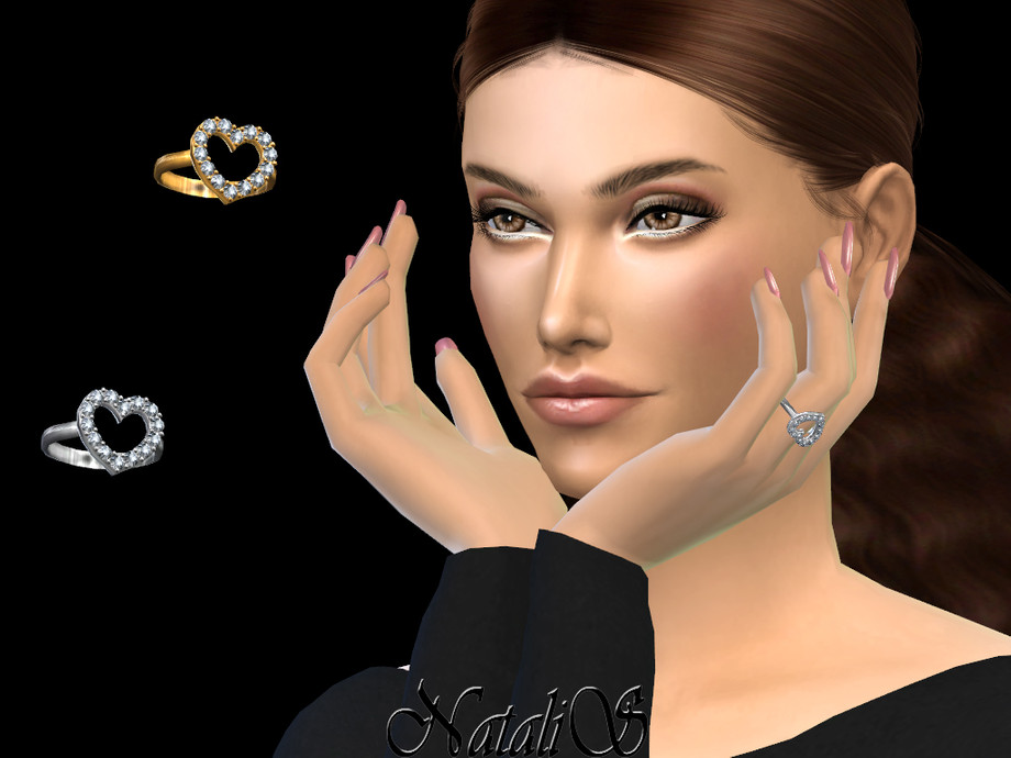 The Sims Resource: Crystal open heart stud ring by NataliS • Sims 4 ...