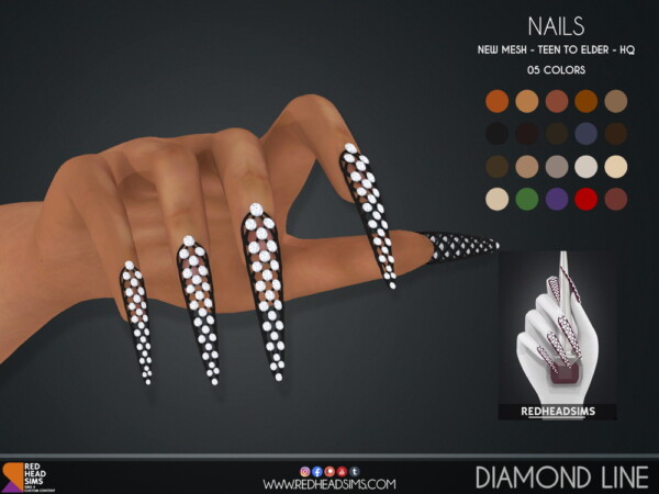 Red Head Sims: Diamond Line Nails