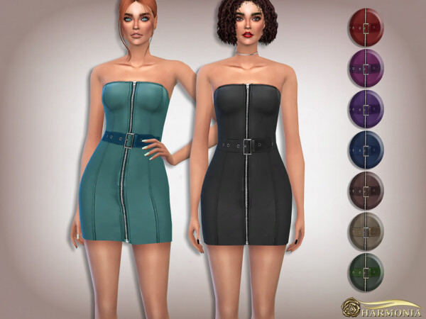 The Sims Resource: Faux Leather Zip Front Dress by Harmonia