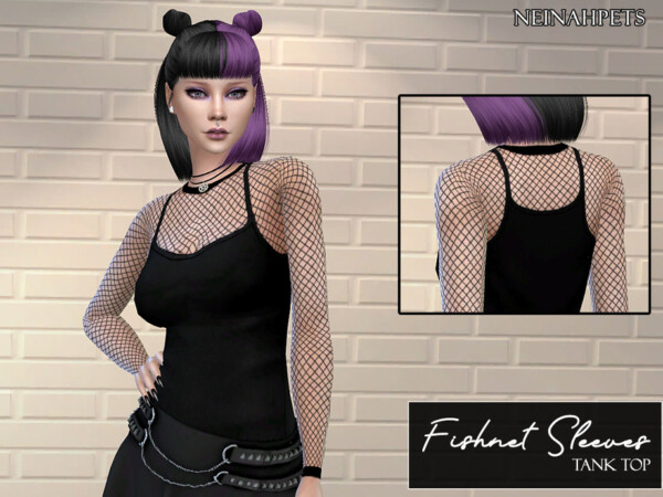 The Sims Resource: Fishnet Sleeve Tank Top by neinahpets