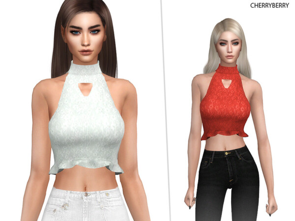 The Sims Resource: Floral Lace Frill Top by CherryBerrySim