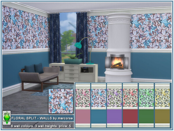 The Sims Resource: Floral Split   Walls by marcorse