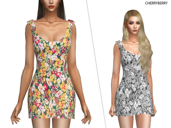 The Sims: Floral Summer Dress by CherryBerrySim
