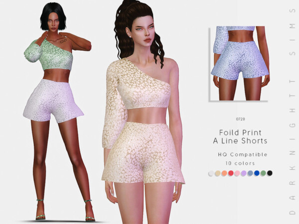 The Sims Resource: Foild Print A Line Shorts by DarkNighTt
