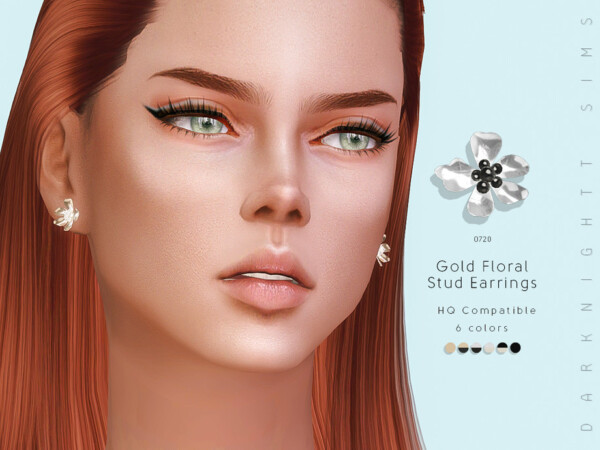 The Sims Resource: Gold Floral Stud Earrings by DarkNighTt
