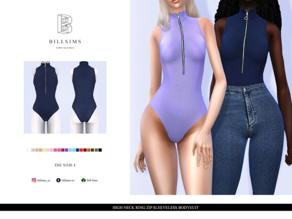 The Sims Resource: High Neck Ring Zip Sleeveless Bodysuit by Bill Sims
