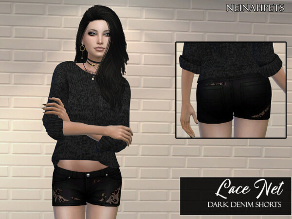 The Sims Resource: Lace Net Dark Denim Shorts by neinahpets