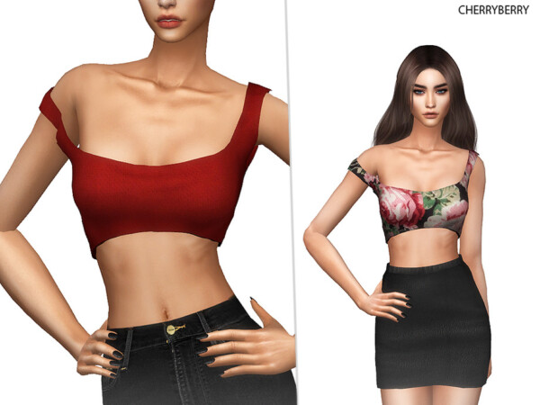 The Sims Resource: Off Shoulder Crop Top by CherryBerrySim