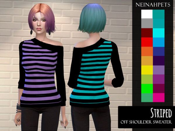 The Sims Resource: Off Shoulder Striped Sweater by neinahpets