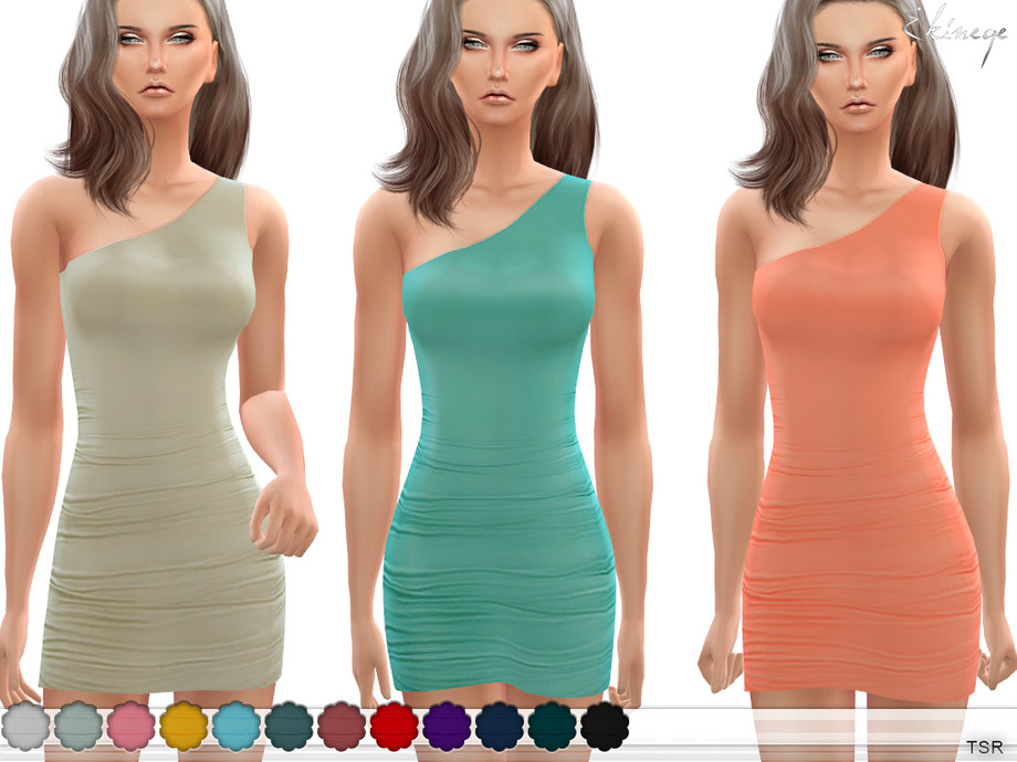 One Shoulder Ruched Dress By Ekinege From TSR Sims 4 Do