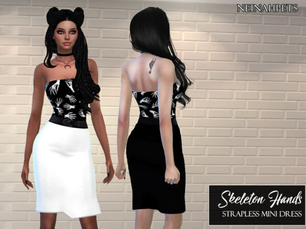 Skeleton Hands Strapless Mini Dress by neinahpets from TSR