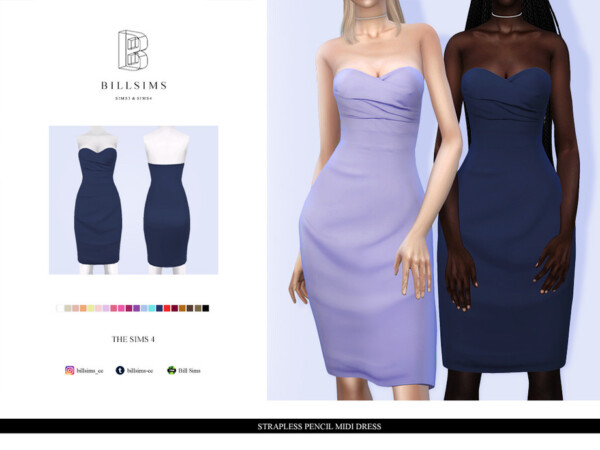 The Sims Resource: Strapless Pencil Midi Dress by Bill Sims